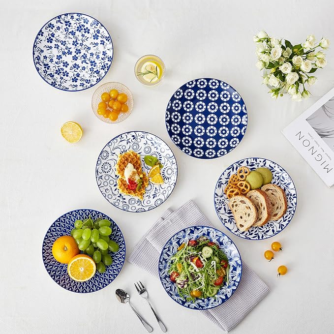 vancasso 8.25" Blue Salad Plates Set of 6, Porcelain Dessert | Microwave - Image 6