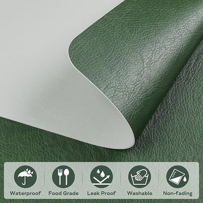 AAPLKER Faux Leather Placemats Set of 6, Vinyl Placemats Wipeable Waterproof Oil-Proof Table Mats, Heat Resistant Place Mats for Kitchen Indoor Outdoor, 16.9 x 11.8 inches (Green/Grey)