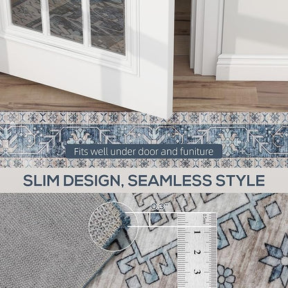 HOMCOM Washable Area Rug, 5'x7' Vintage Indoor Distressed Carpet, Retro Floor Cover Foldable, Floral Print Mat for Living Room, Bedroom, Dining Room, Blue