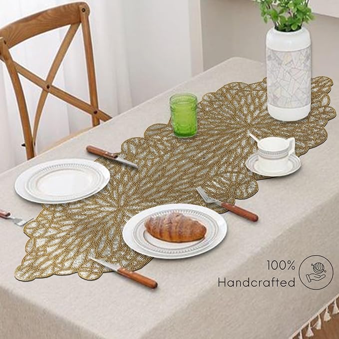 Gold Beaded Table Runner, 13x36 | 85% glass beads, 15% polyester backing - Image 7