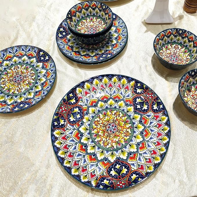 YA JU Mandala Dinnerware Sets Serves 4, Buffet Dinnerware, Boho Plates and - Image 5