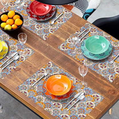 Boho Floral Placemats for Table - Bohemian Flowers Place Mats Set of 4 Beige Blue Place Mat 12x18 for Party Kitchen Dining Home