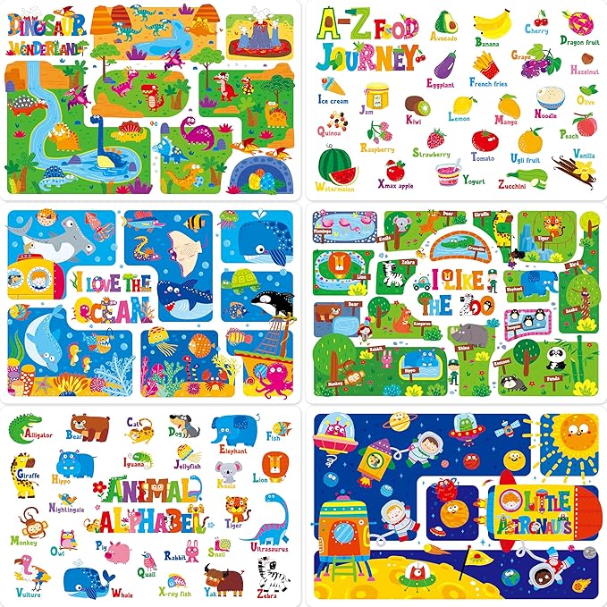 6 Pack Placemats for Kids, Non-Slip Washable, Reusable Animals, Ocean Themed by SpriteGru