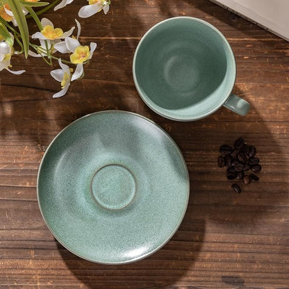 Cup and Saucer Set Turquoise Ceramic Cappuccino Mug Set of 1-10 oz Microwave - Image 4