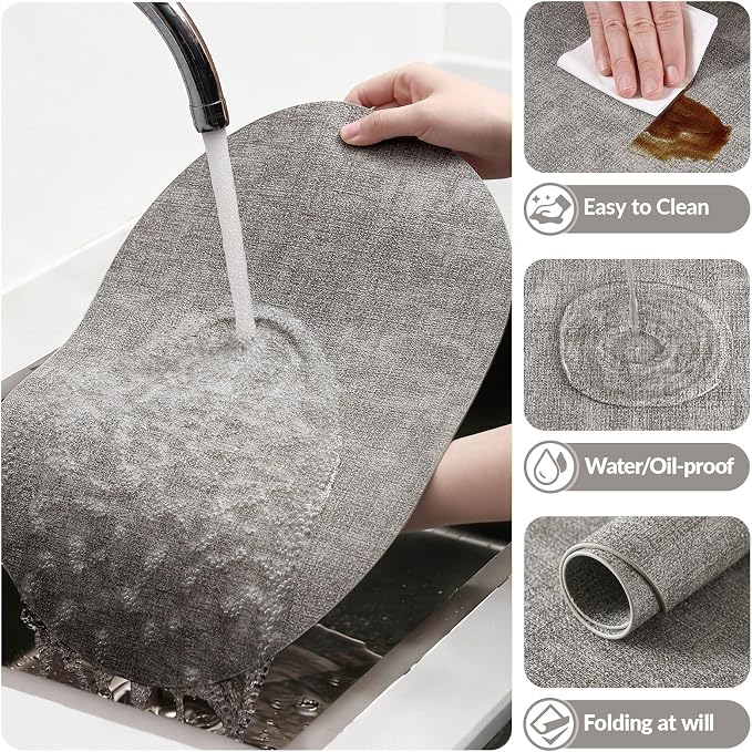 Placemats Set of 6, 11.8 x 17 Inch, Light Grey | Heat Resistant Oval Faux - Image 5