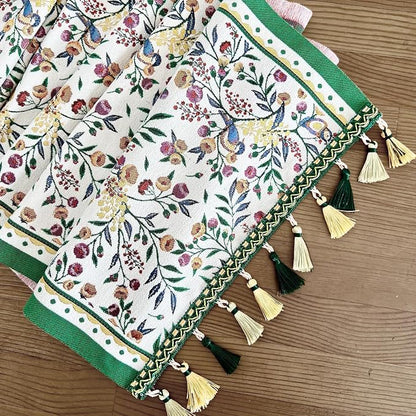 Floral Table Runner with Tassel Edges, Cotton Blend Decorative Runner - Image 4