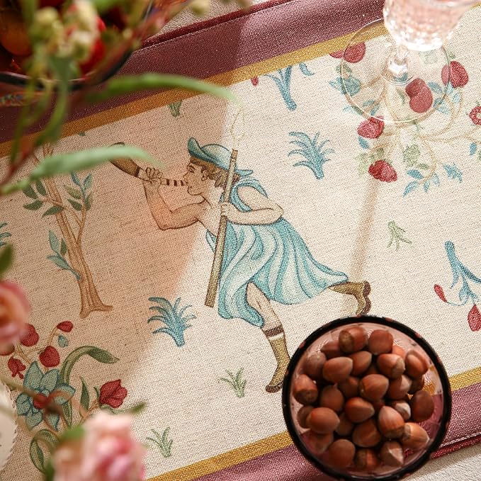 patdrea Designer Idyll Linen Table Runner, Vintage Beige Farmhouse - Image 3