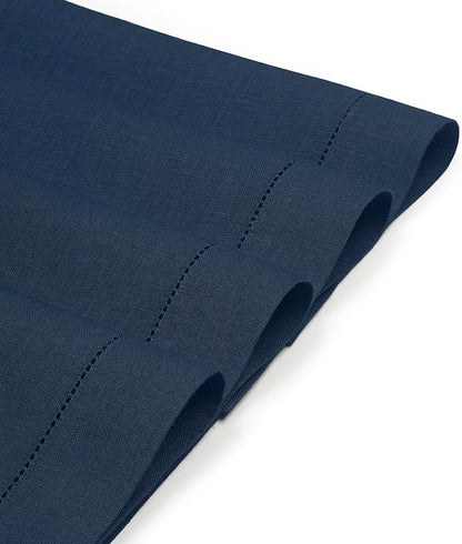 D'Moksha Homes Linen Placemats Set of 4 - Classic Hemstitch Navy Blue Placemats 14 x 19 Inch - 100% Pure Linen Table Mats for Easter - Handcrafted and Machine Washable