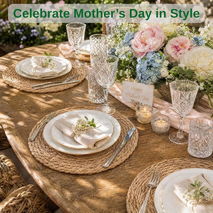 13.8'' Round Woven Placemats Set of 6, Boho Wicker Chargers, Terrekraft | - Image 3