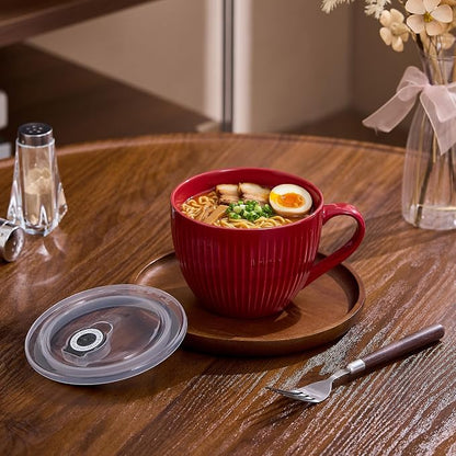 Ceramic Soup Bowl with Handle and Lid, 24oz Jumbo Soup Mug - Image 7