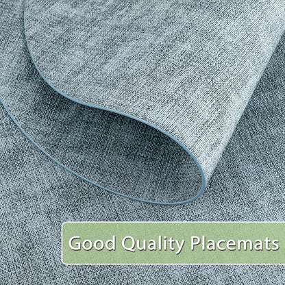 Placemats Set of 12 Washable, Heat Resistant Table Placemats Wipeable Faux Leather Oval Place Mats Non Slip, Waterproof Oval Table Mats for Indoor Outdoor, Light Blue