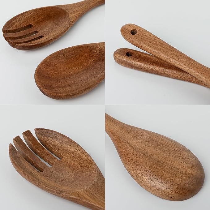 Wood Salad Servers, 10.5-inch Salad Spoon and Fork Serving Set, Wood Salad - Image 3