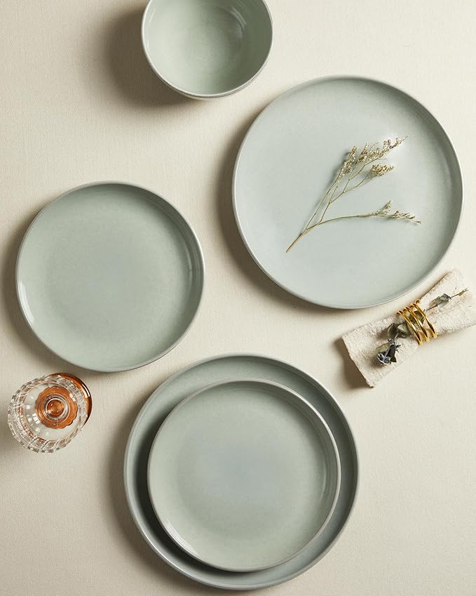 24 Piece Dinnerware Set for 8, Santorini Mist Terracotta Plates and Bowls Sets - Image 5