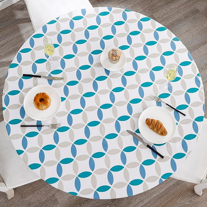 Walrus Round Vinyl Fitted Tablecloth with Flannel Backing Elastic Edge Design Table Cover Waterproof Oil-Proof PVC Table Cloth Stain-Resistant Best for 45"-56" Round