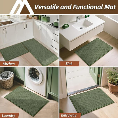 COSY HOMEER Kitchen Rugs 20"x32" Non-Slip Kitchen Mats for Floor Absorbent Stain Resistant Kitchen Floor Mat Machine Washable Rugs for Kitchen,Hallway,Sink,Green