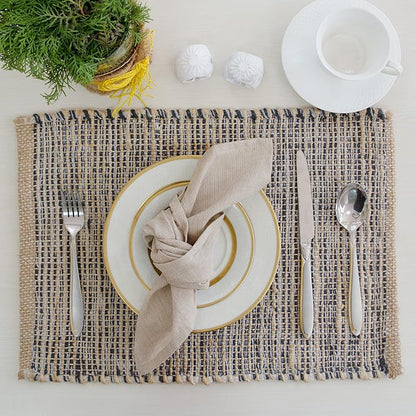 Natural Jute & Grey Placemats, 13x19 Inch Dining Table Placemats by ChardinHome