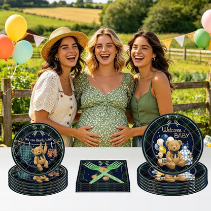 96 Pcs We Can Bearly Wait Baby Shower Decorations, Bear Tableware Set | - Image 6