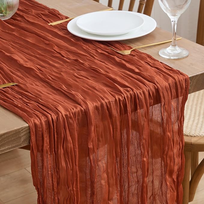 Asee'm Terracotta Fall Cheesecloth Table Runner 10FT Boho Burnt Orange | Rustic by Aseem