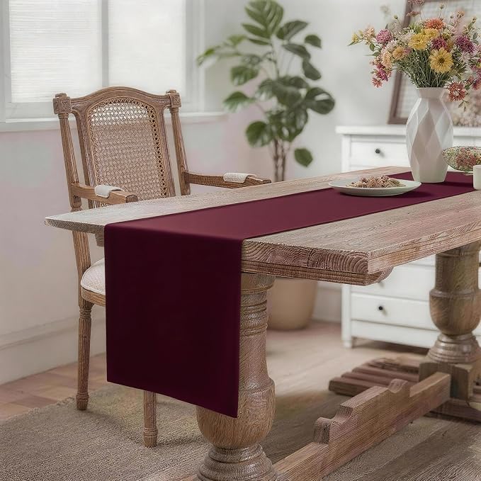 MEANMOY Burgundy Table Runner 108 Inches Long Waterproof Table Runners | - Image 2