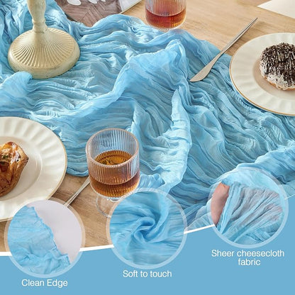 6 Pack Light Blue Cheesecloth Table Runner Boho Gauze Home Decor | 120 Inch - Image 5