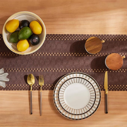 Macrame Style Boho Table Runner, 12x60 Inch Chocolate | Woven Boho Table Runner - Image 4
