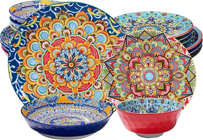 Plates and Bowls Set, Service for 4, 16 Pieces Ceramic Dinnerware Set, by Romatlink