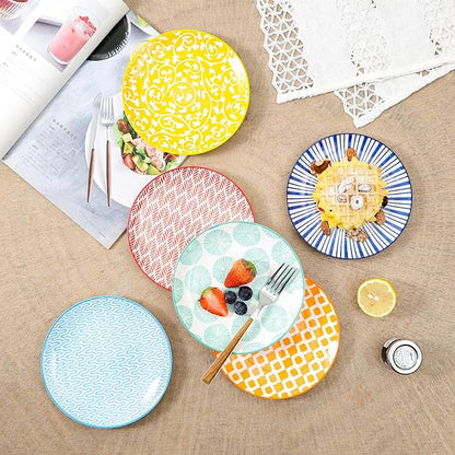 Selamica Ceramic Dessert Plates Set of 6, 6 Inch Mini Dinner Plates for Cake Snacks Side Dish, Microwave & Dishwasher Safe