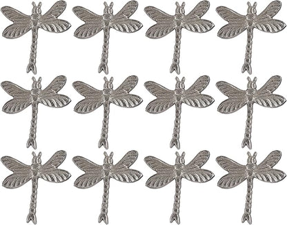 ALPHA Living HOME Dragonfly Napkin Rings - 12 Pcs Elegant Table Accessories Decorative Metal Napkin Holders for Wedding, Dinner Party, Holiday & Everyday Table Decor (Silver)
