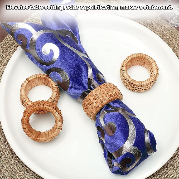 Woven Napkin Rings, Natural Tan, farmhouse rustic design, fits cloth & paper - Image 5