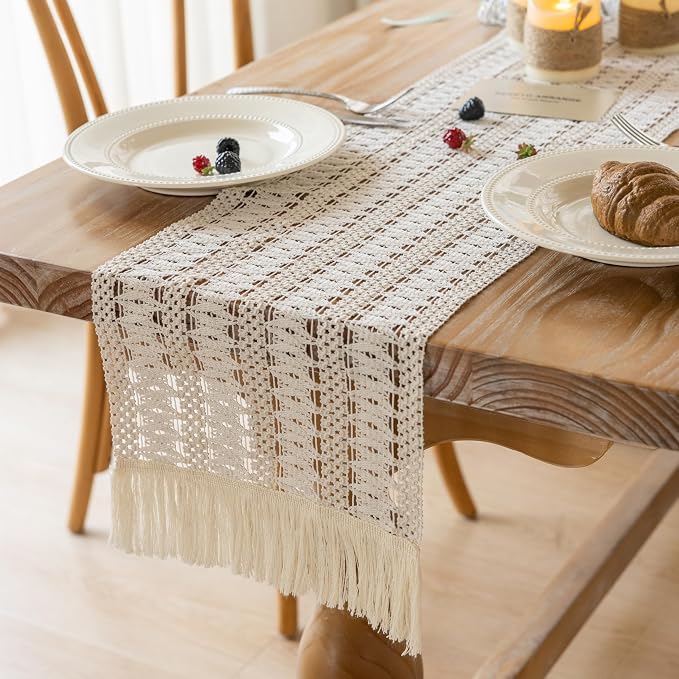 Keketoarrange Boho Macrame Table Runner 12x36 Inch | Woven Burlap Rustic Runner - Image 6