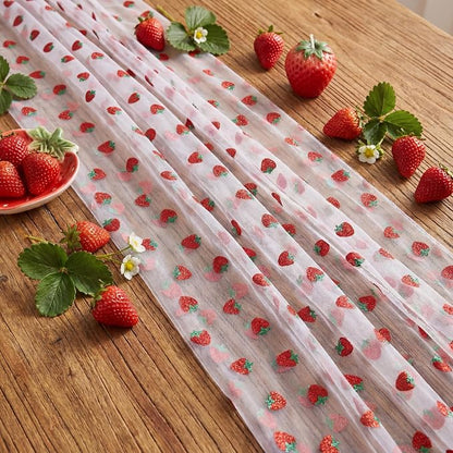 4 Pcs Strawberry Table Runners 29x70 Inch Strawberry Glitter Tulle Lace Table - Image 2
