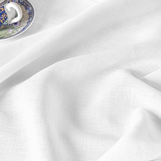 D'Moksha Homes White Linen Tablecloth for Rectangle Tables 60 x 102 Inch - Classic Hemstitch 100% Pure Linen White Table Cloth - Machine Washable Dining Tablecloth for Valentines, Spring, Easter
