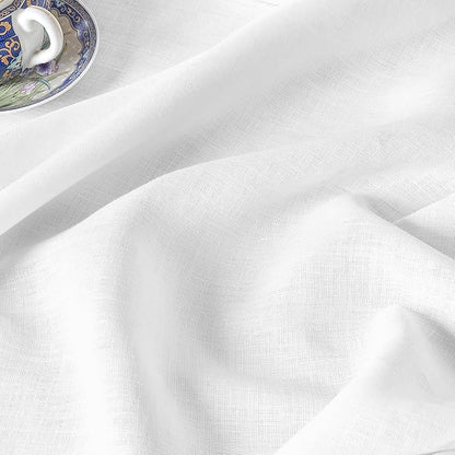 D'Moksha Homes White Linen Tablecloth for Rectangle Tables 60 x 90 Inch - 100% Pure Linen White Table Cloth - Classic Hemstitch, Machine Washable Tablecloth for Valentines, Spring, Easter