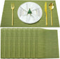 Placemats Set of 8,Washable,Heat and Stain Resistant Indoor/Outdoor Place mats,Vinyl Woven Non Slip Table Mats for Restaurant Table Protection,PVC Place mats(Green,8PCS)