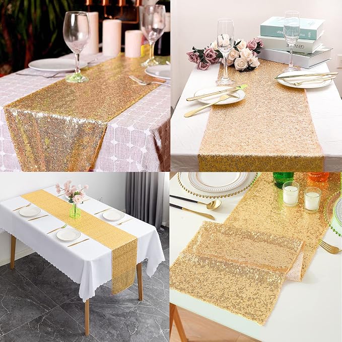 12 Packs 12 X 108 Inch Gold Sequin Table Runner Glitter Dining Table Runner - Image 5