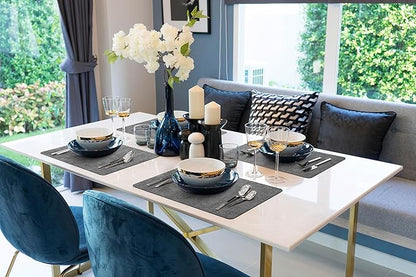 More Décor Faux Leather Placemats Set of 6 for Dining Table – Waterproof, Wipeable, Washable, Stain & Heat Resistant, Non-Slip Table Mats – 12 X 17 Inch, Dark Grey