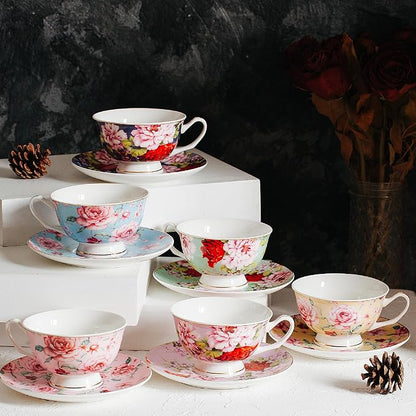 BTaT- Floral Tea Cups and Saucers, 8 oz, Fine Porcelain Teacup Set - Image 7