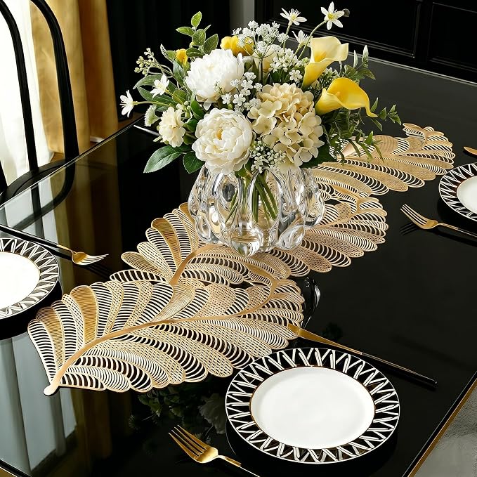 FAVE Table Runner 36 Inches Vinyl Golden Table Runner | Heat Resistant Table by FAVE