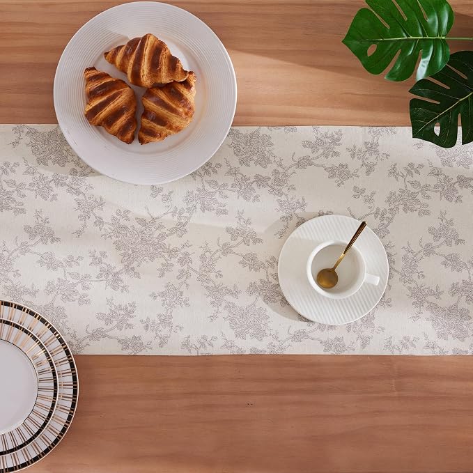 French Pastoral Farmhouse Table Runners, 13x60 Inch Grey | 100% Organic Cotton - Image 4