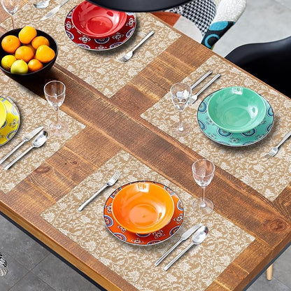 Block Print Placemats - Vintage Floral Place Mats Set of 4 Rustic Brown Beige Tablemats 12x18 for Party Kitchen Dining