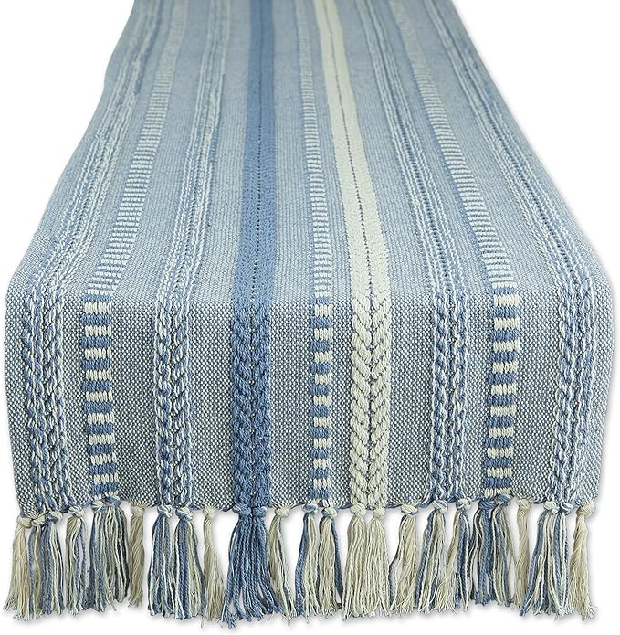 DII Farmhouse Braided Stripe Table Runner Collection, Stonewash Blue by DII
