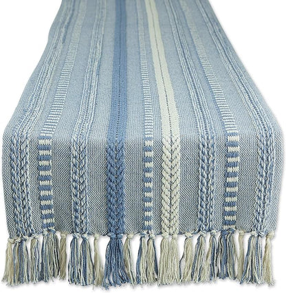 DII Farmhouse Braided Stripe Table Runner Collection, Stonewash Blue by DII