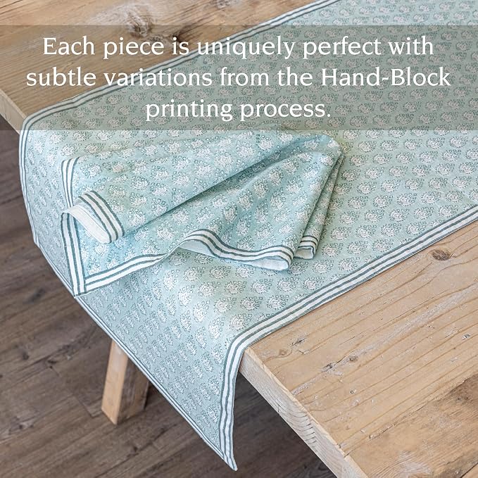 Over&Back 18x108 Hand-Blocked Printed Cotton Table Runner - Image 3