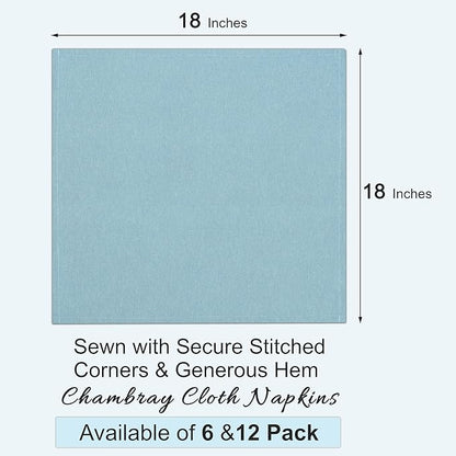 Ruvanti Cloth Napkins Set of 12, 18x18 Inch Napkin Cloth Washable, Soft & Durable, Poly Cotton Dinner Napkins for Parties, Thanksgiving & Weddings - Baby Blue