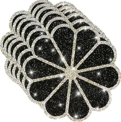 Washable Waterproof Diamond Circle Placemats for Round Tablescape Decor for Dinner and Kitchen Bling Placemats for Weddings & Special Events (Black)-6PCS