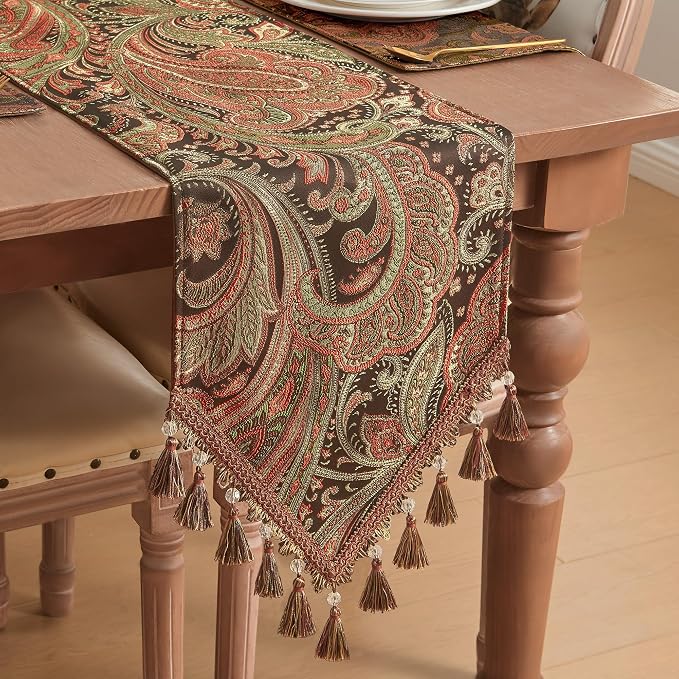 Loom and Mill Vintage Paisley Jacquard Table Runner 13x72 inch - Image 3