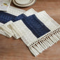 Macrame Style Bicolor Stitching Table Runner 14x90in Navy Blue | Woven Boho by ZEEMARTONLINE