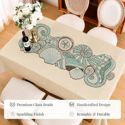 Beaded Table Runner 13x36 Coastal Sea Shell Premium Glass Beads & Polyester - Image 7