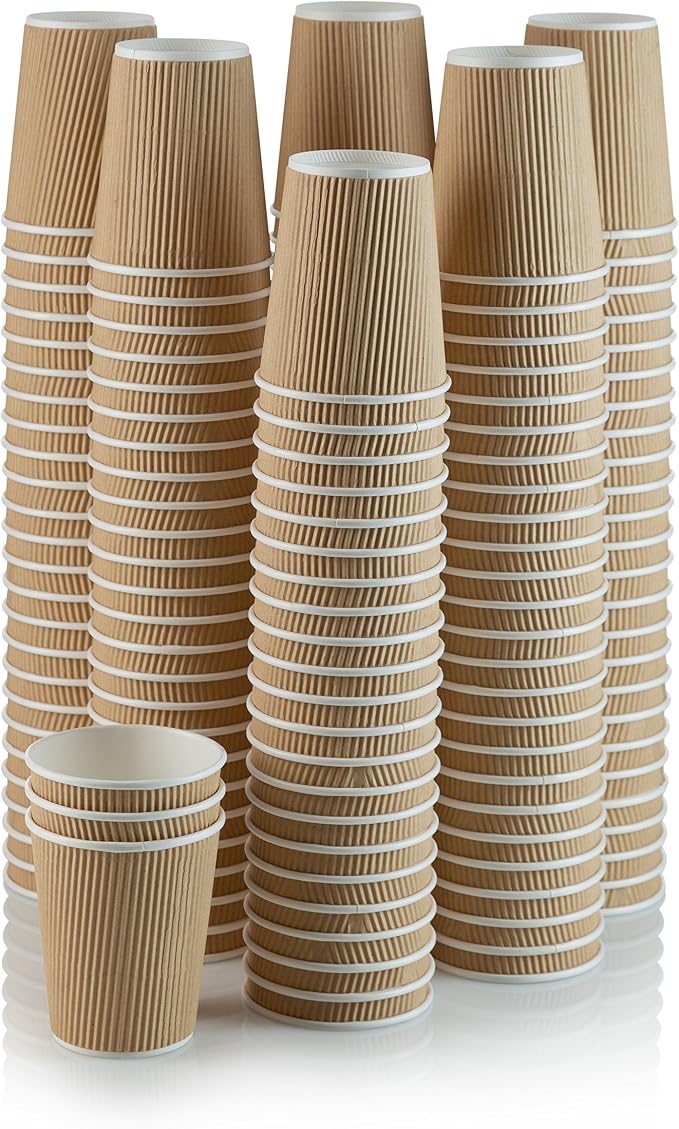 NYHI 12 oz Ripple Insulated Coffee Cups – Kraft Disposable Paper Coffee Cups by NYHI