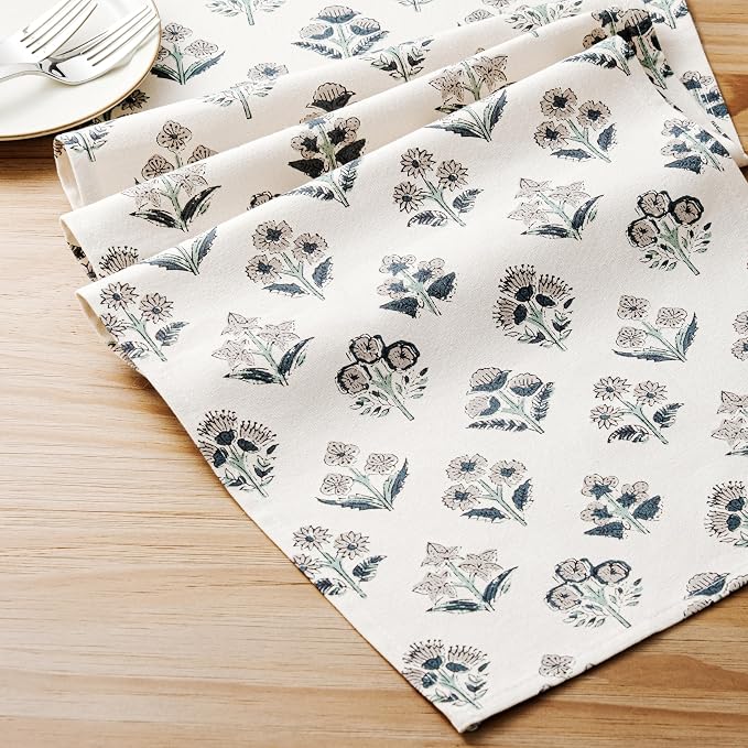 Block Print Floral Decorative Table Runners, 13x36 Inch Grey | 100% Organic - Image 6